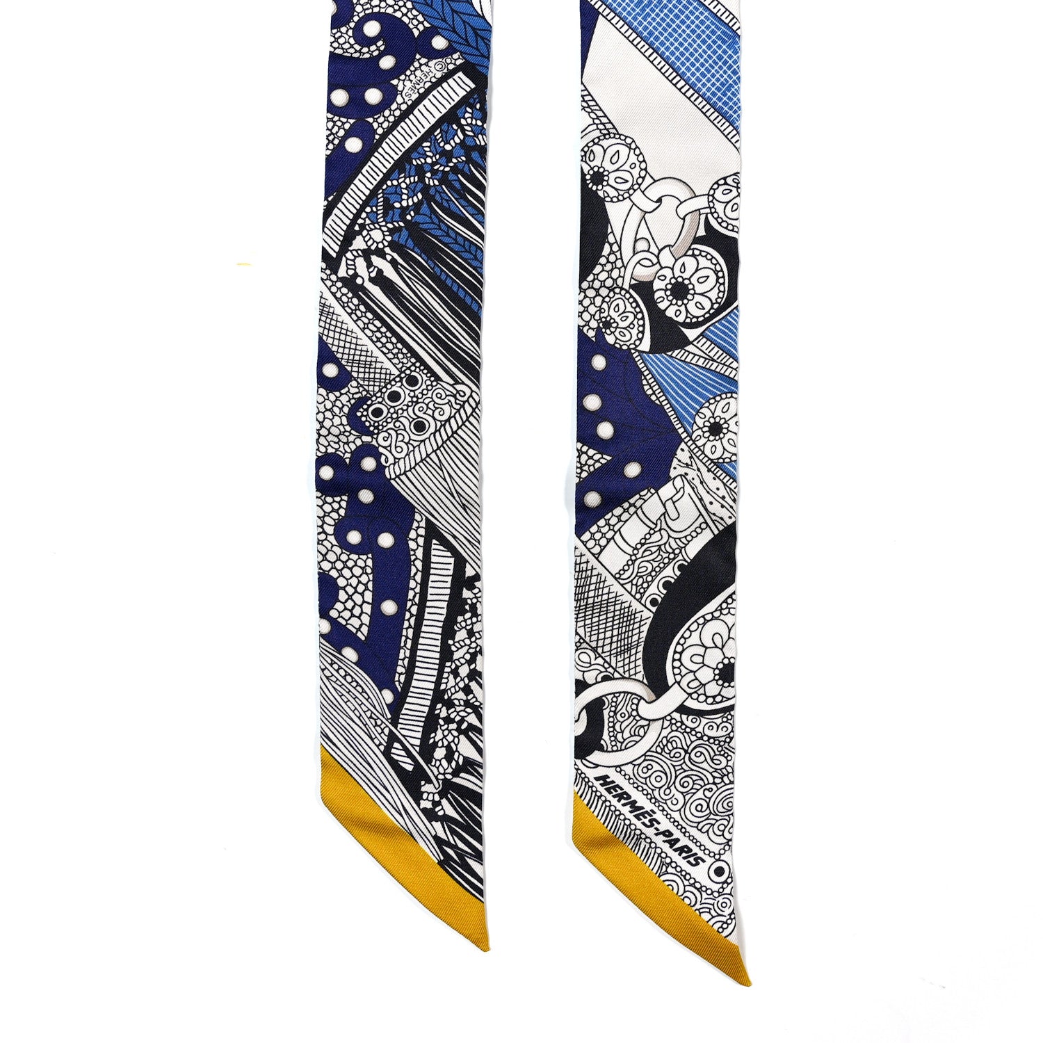 Hermes Silk Selle de Dignitaire Plumetis Twilly Bleu Creme Gold 2 of 4