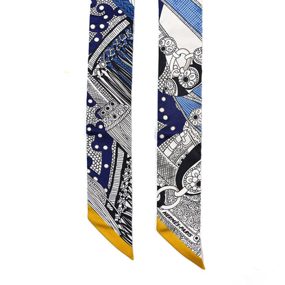 Hermes Silk Selle de Dignitaire Plumetis Twilly Bleu Creme Gold 2 of 4