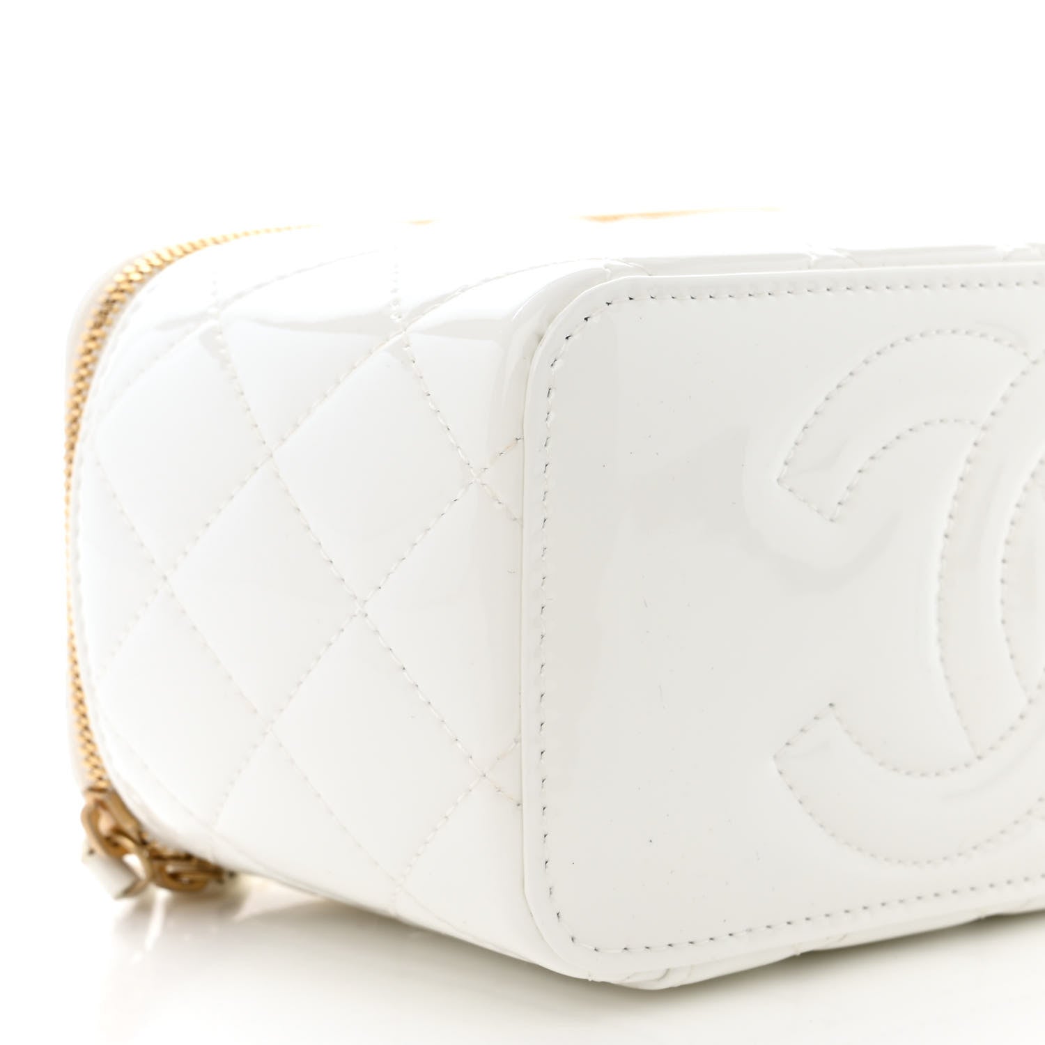 Chanel Patent Enamel Quilted Small Coco Hearts Vanity Case With Chain White 9 of 11