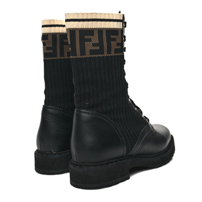 Fendi Calfskin Stretch Fabric Rockoko Biker Boots 37 Tobacco Black Marino 4 of 8