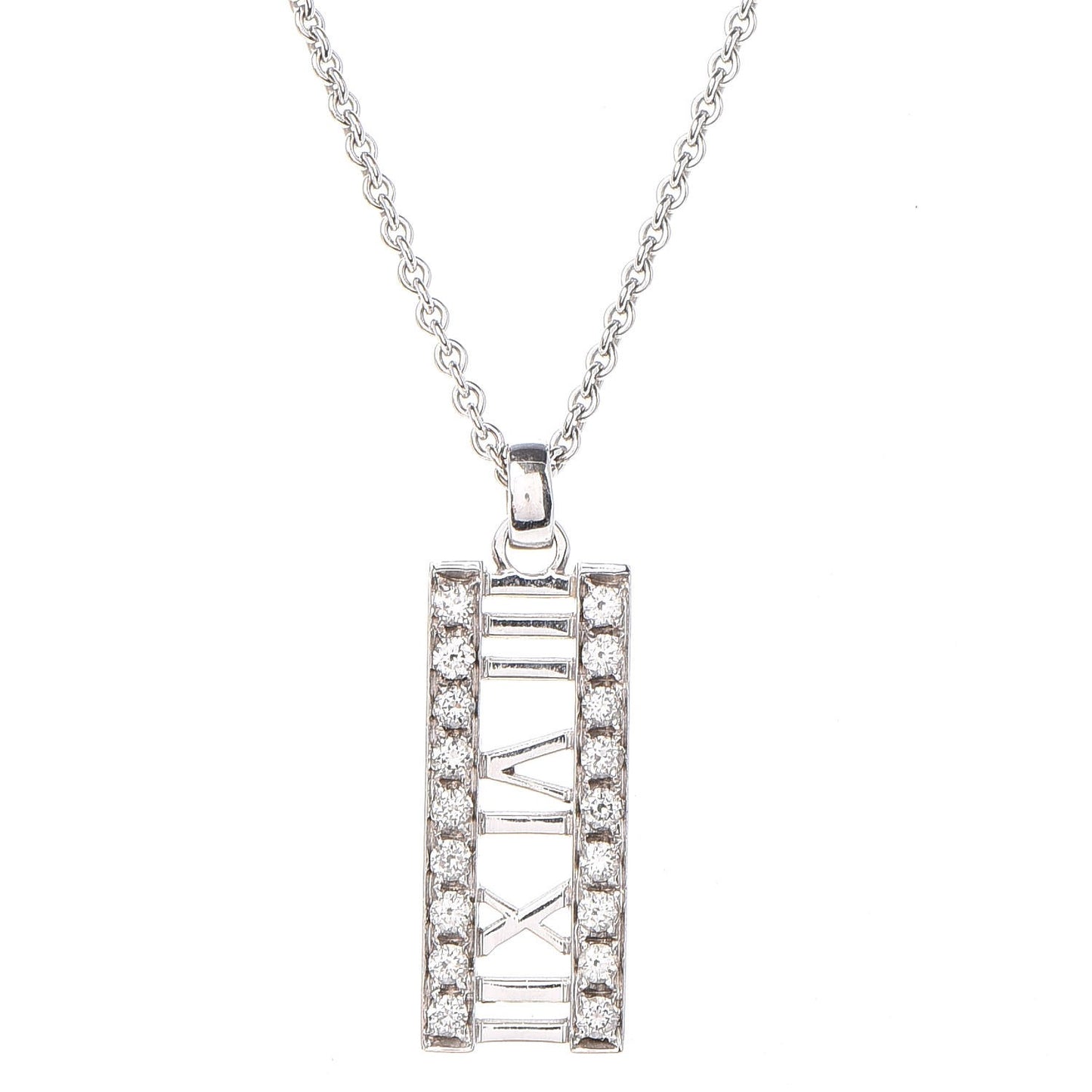 18K White Gold Diamond Atlas Bar Pendant Necklace