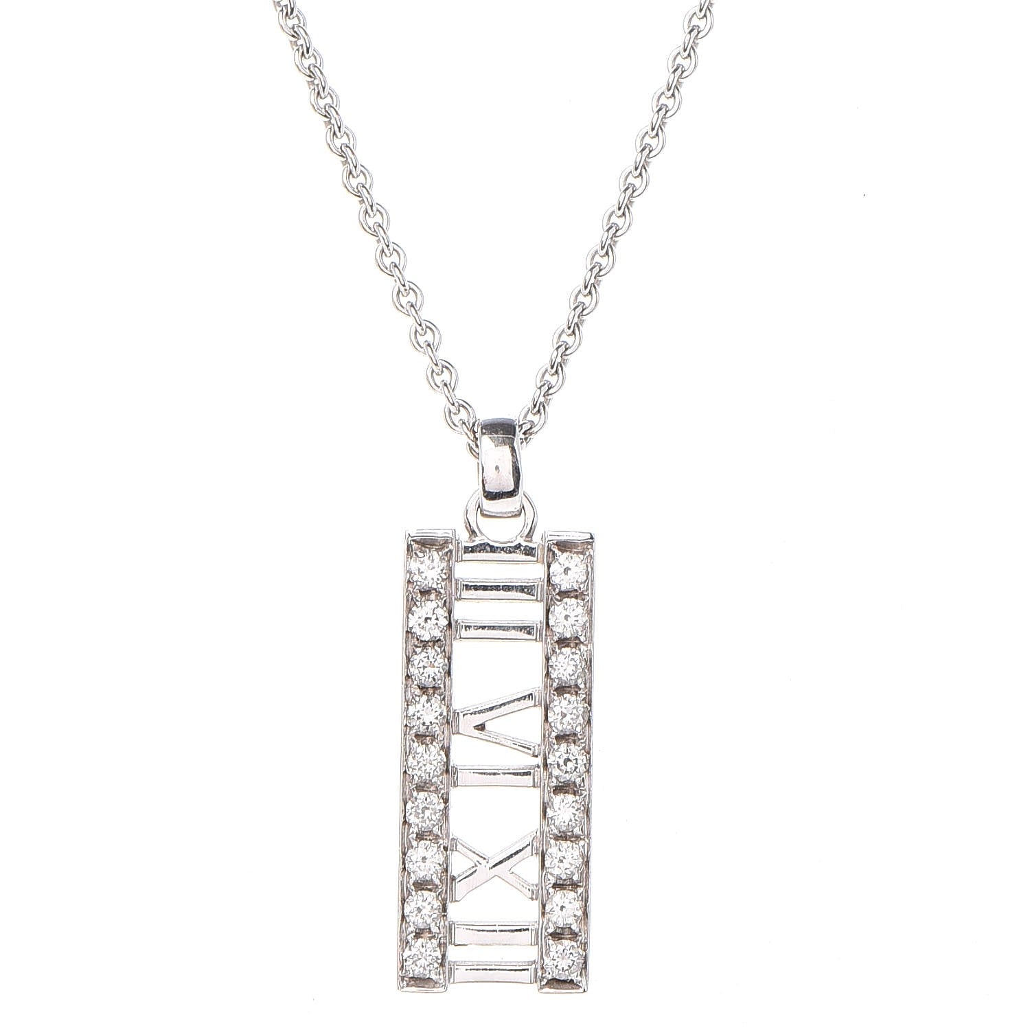 Tiffany 18K White Gold Diamond Atlas Bar Pendant Necklace 4 of 9