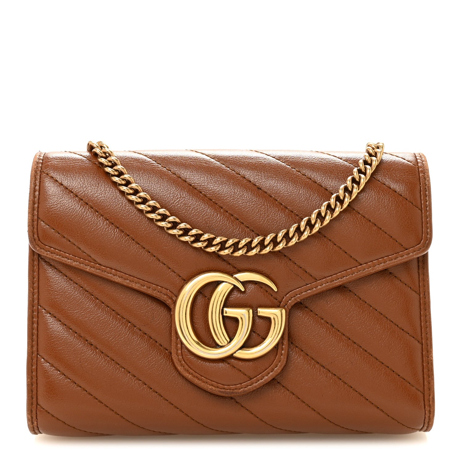 Gucci Azalea Calfskin Matelasse Diagonal GG Marmont Chain Wallet Cuir 1 of 13