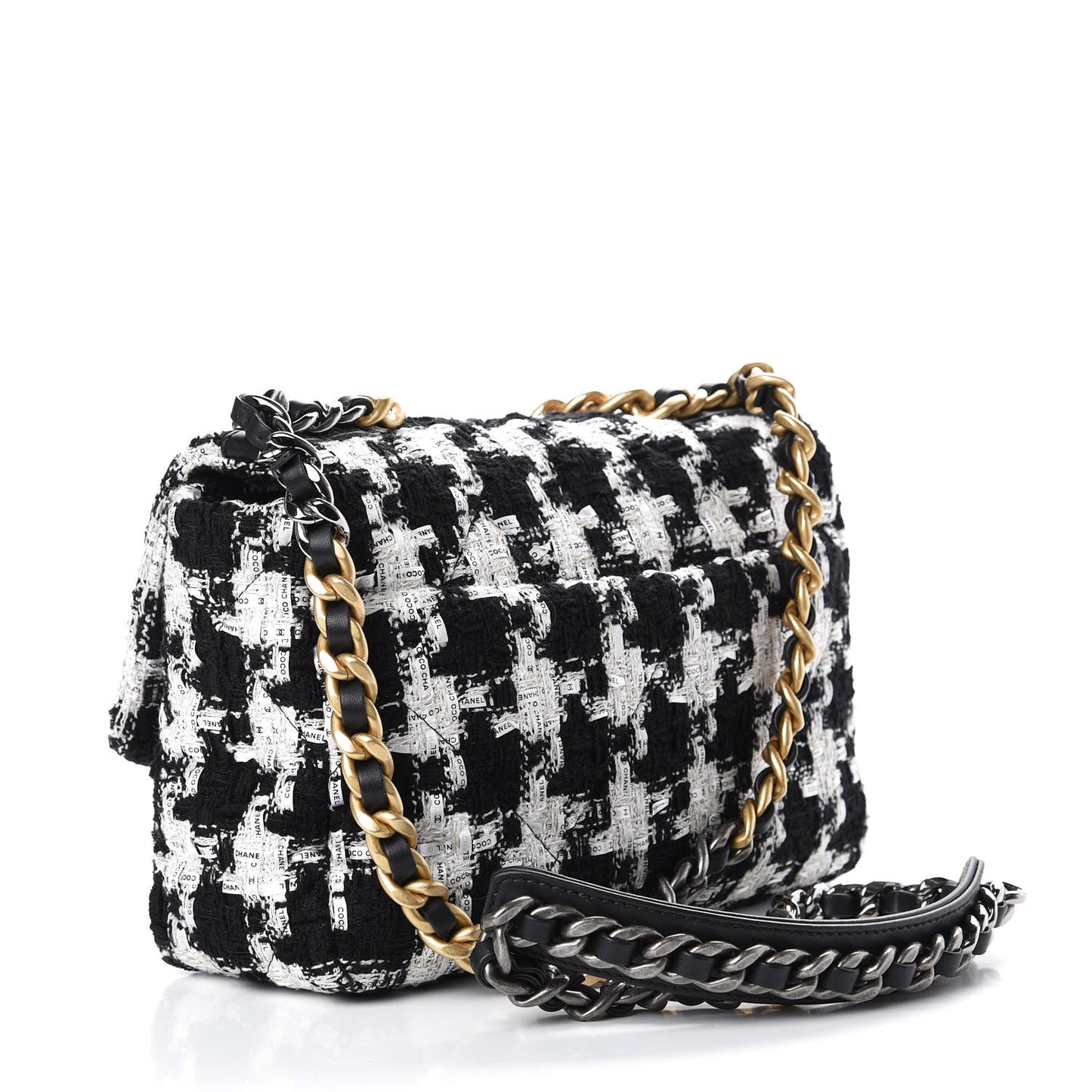 Tweed Quilted Medium 19 Flap Black Ecru White