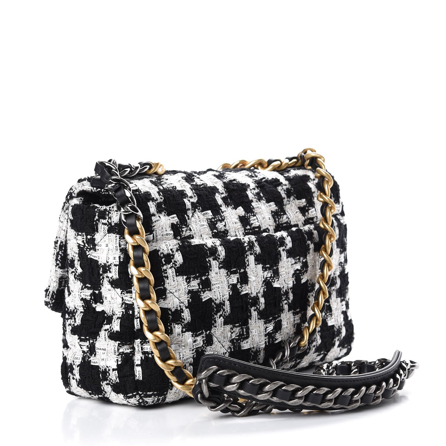 Chanel Tweed Quilted Medium 19 Flap Black Ecru White 3 of 11