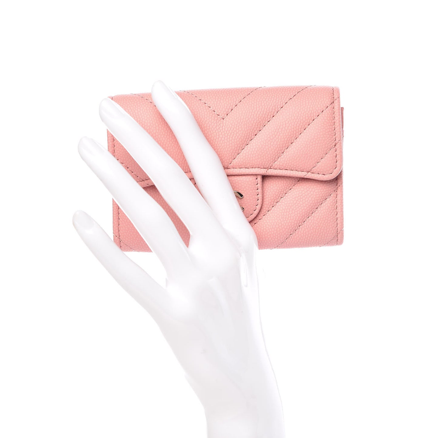 Caviar Chevron Quilted Card Holder Wallet Pink