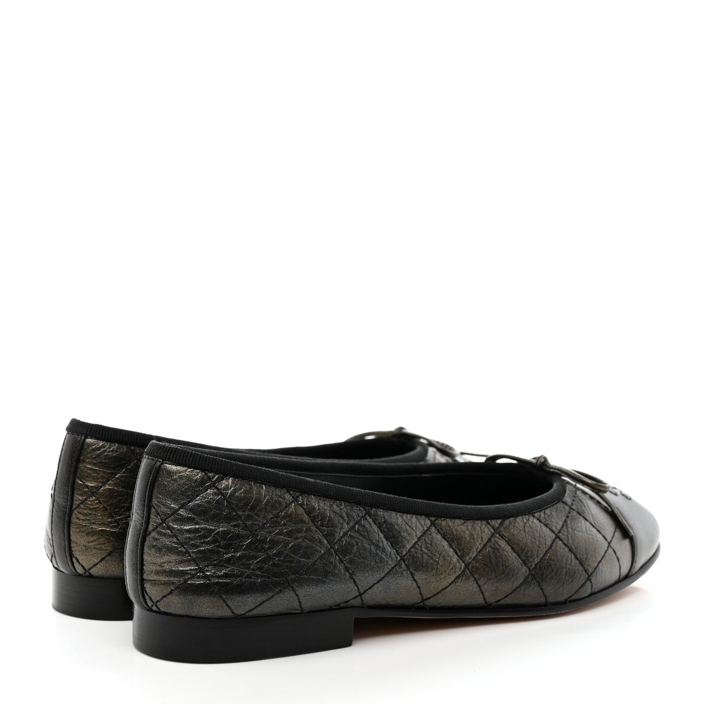 Metallic Aged Calfskin Quilted CC Cap Toe Ballerina Flats 36.5 Dark Brown