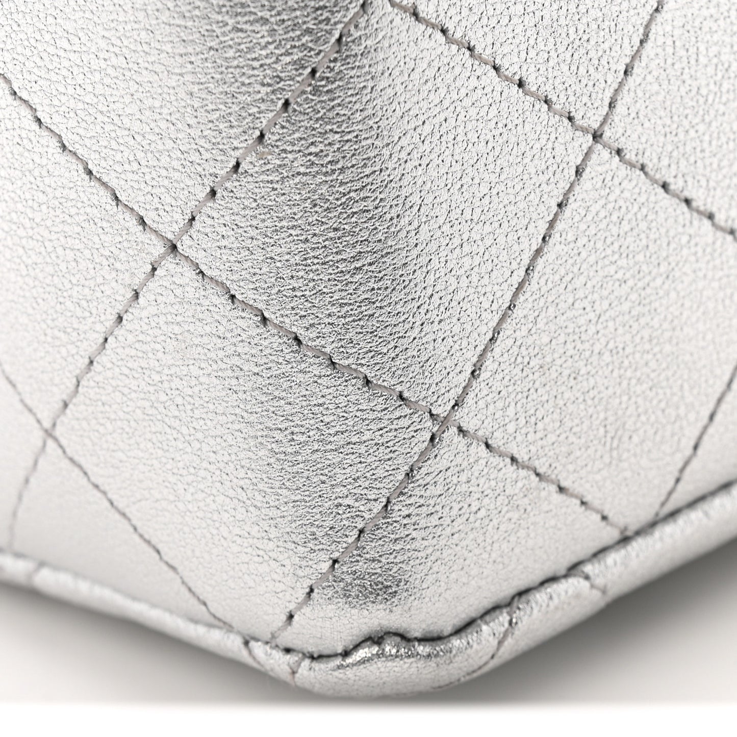 Metallic Calfskin Quilted Mini Rectangular Flap Silvery