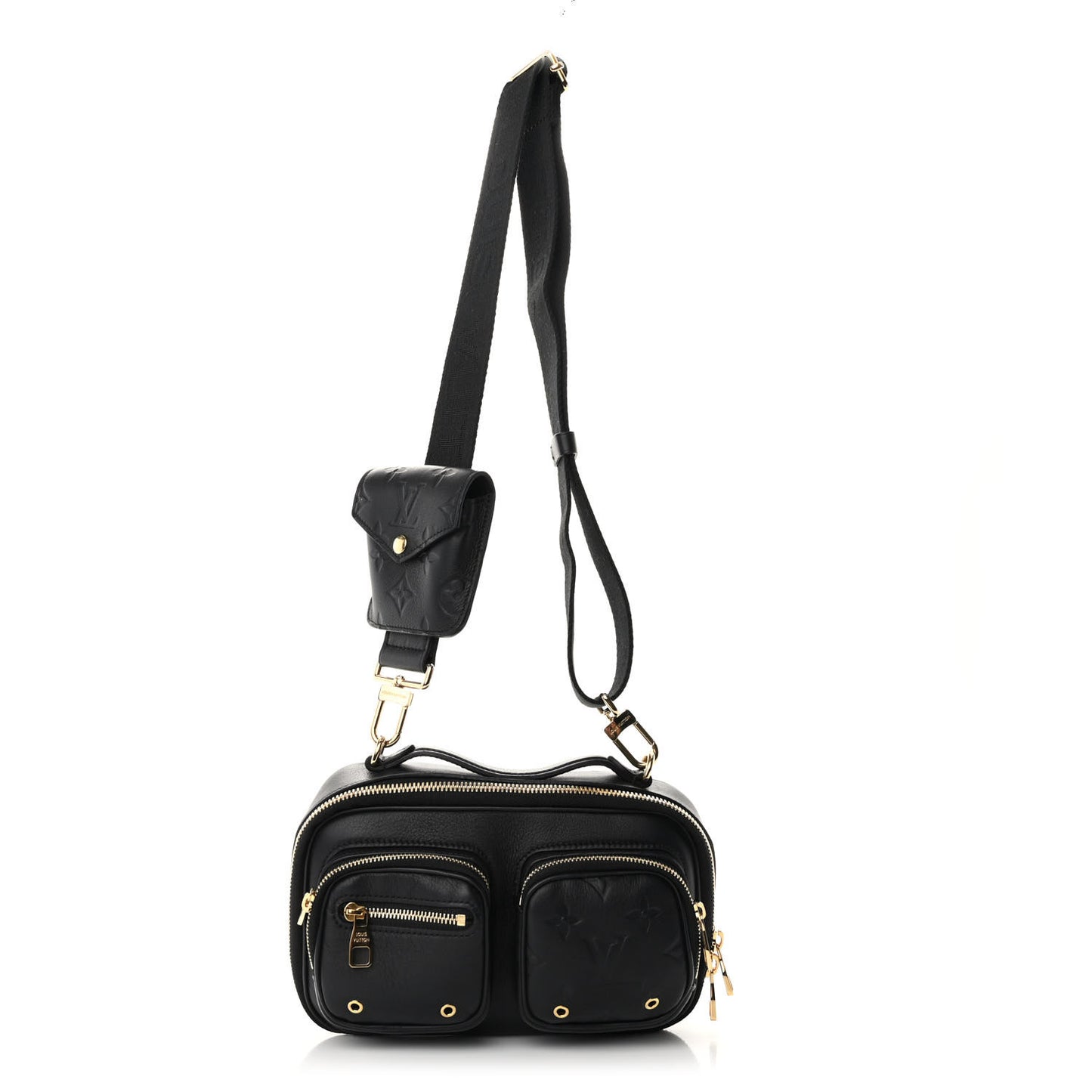 Calfskin Monogram Embossed Utility Crossbody Black