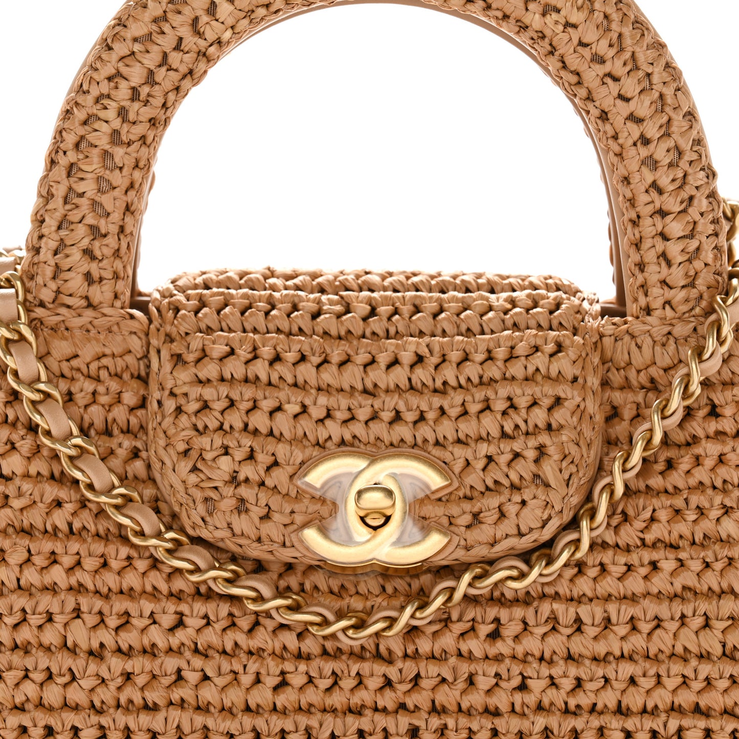 Braided Raffia Nano Kelly Flap Bag Dark Beige