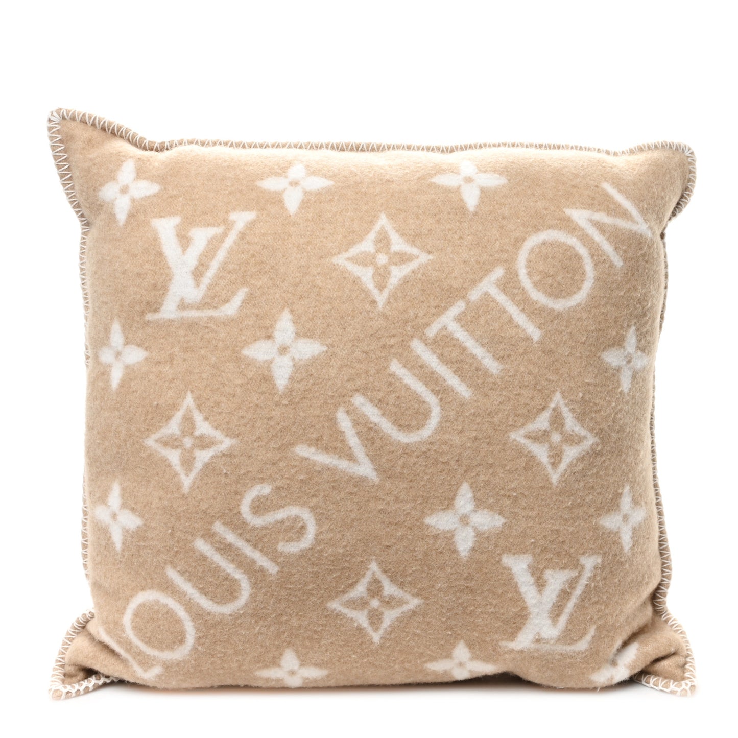 Wool Cashmere Neo Monogram Cushion Pillow Beige