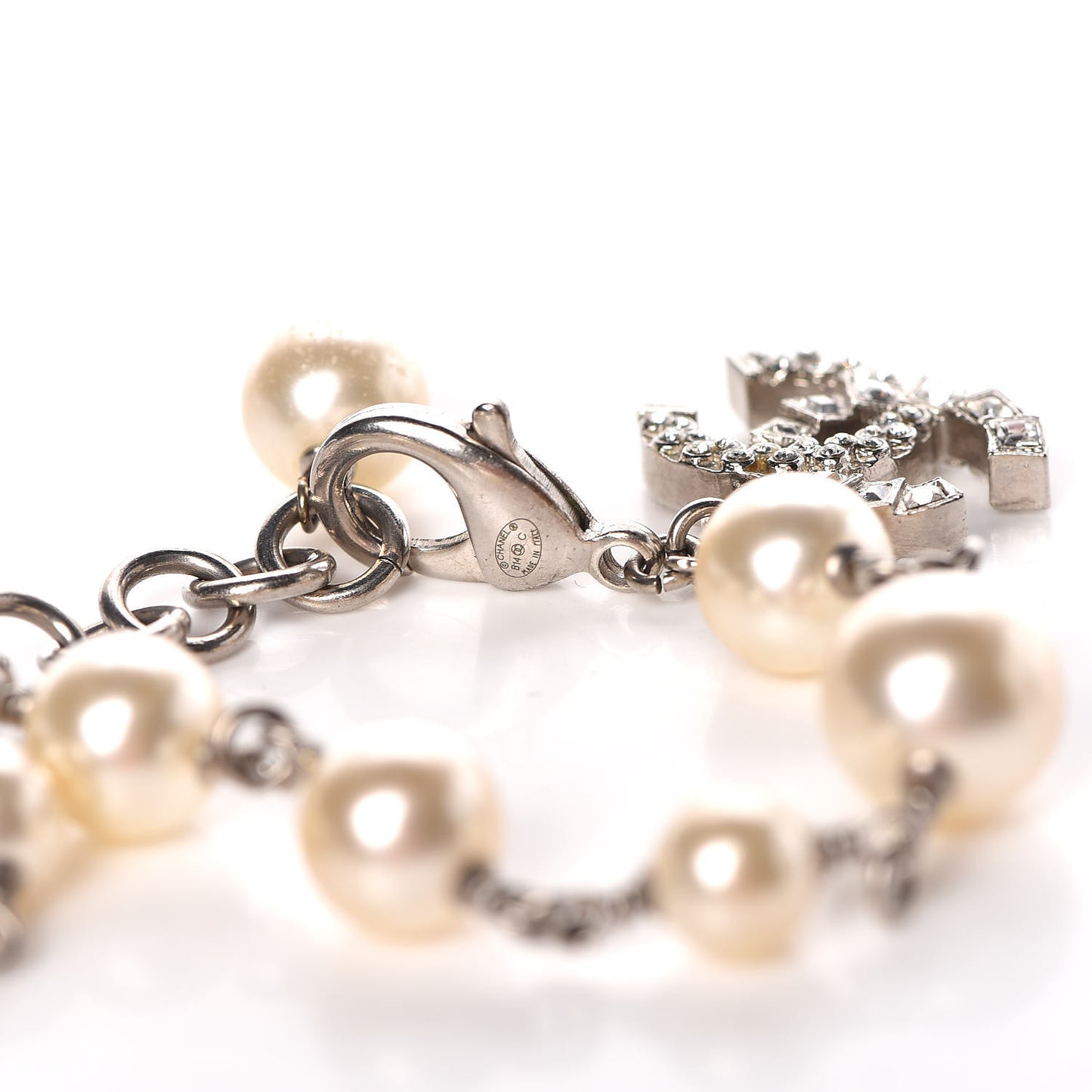 Baguette Crystal Pearl CC Bracelet Silver