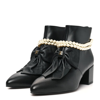Chanel Lambskin Pearl Bow Short Boots 37.5 Black 4 of 10