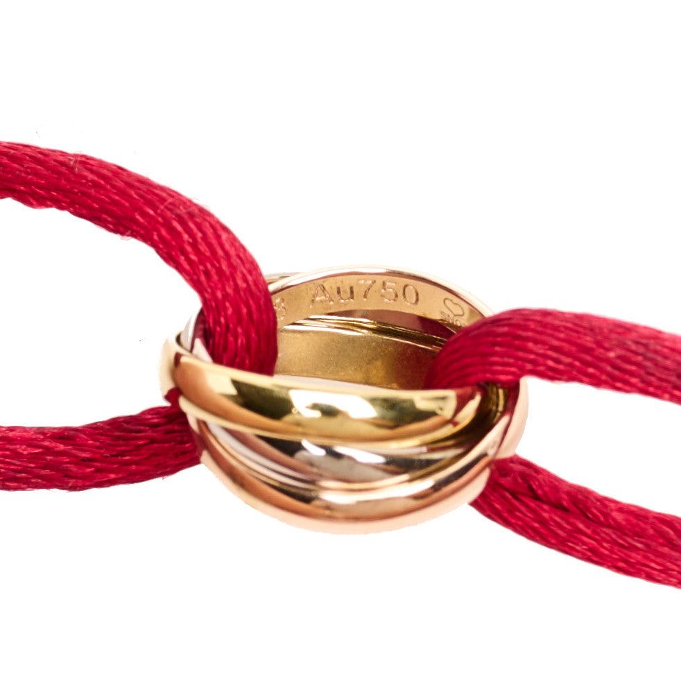 18K Pink Yellow White Gold Trinity Cord Bracelet Red