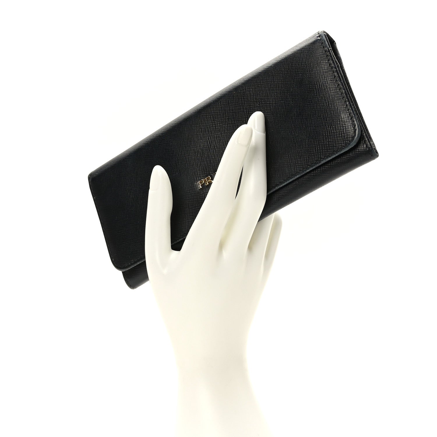 Prada Saffiano Metal Continental Flap Wallet Black 2 of 8