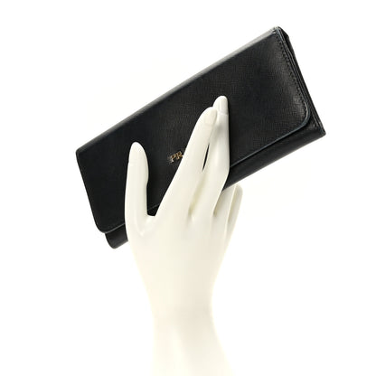 Prada Saffiano Metal Continental Flap Wallet Black 2 of 8