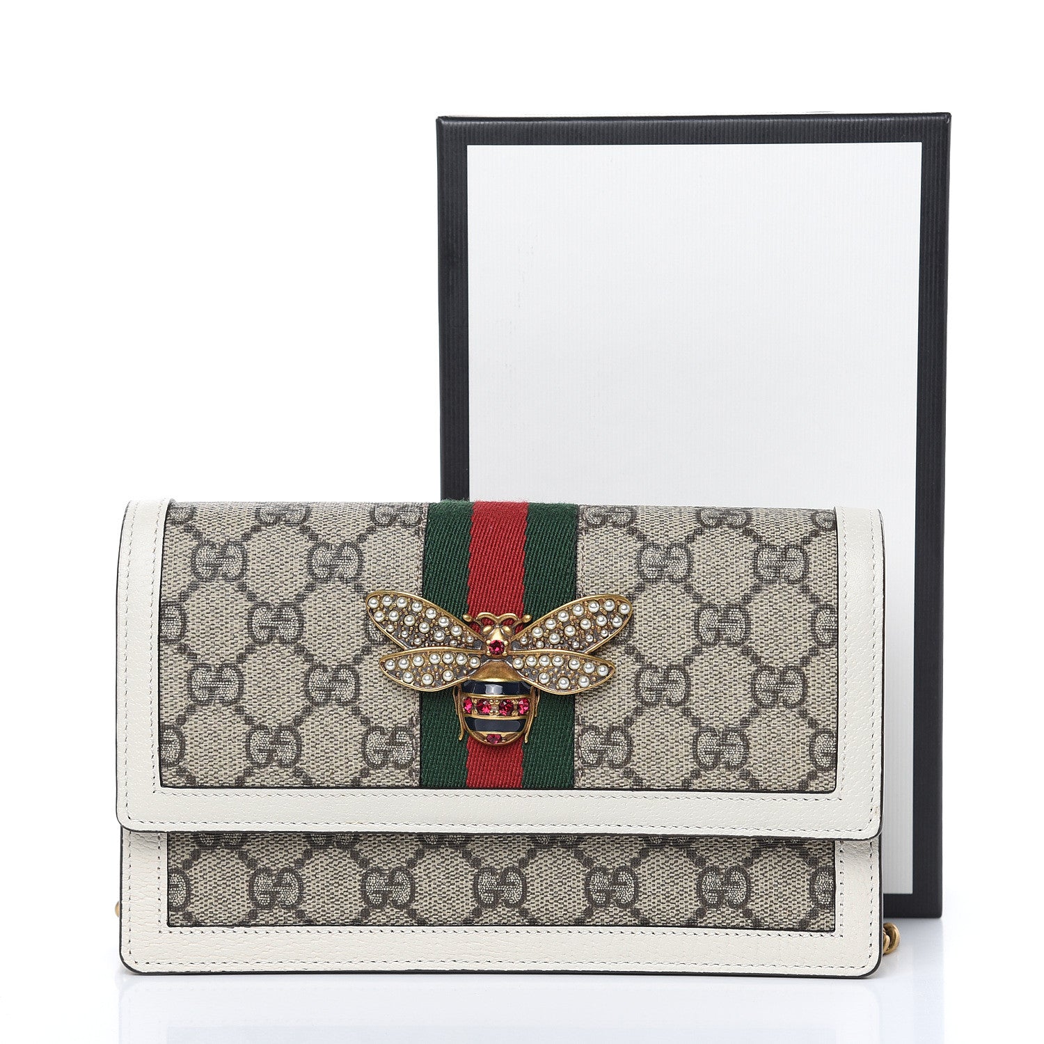Gucci GG Supreme Monogram Web Queen Margaret Chain Wallet White 9 of 9