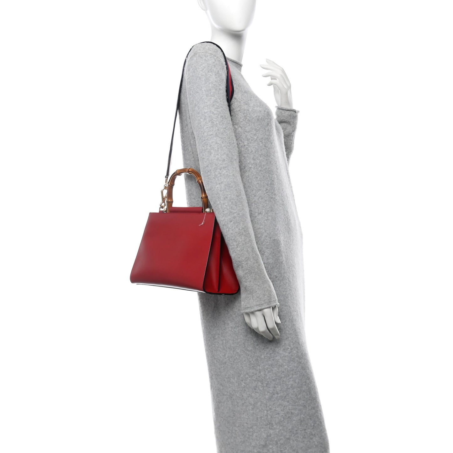 Nappa Bamboo Web Small Nymphaea Top Handle Bag Hibiscus Red