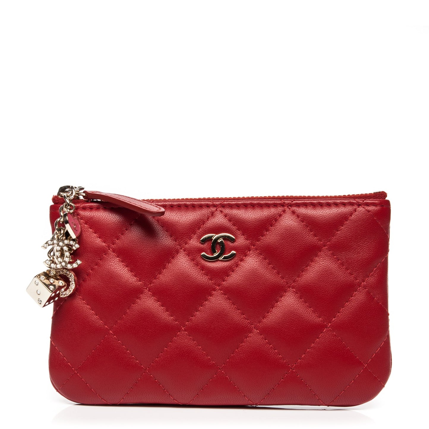 Lambskin Quilted Small Casino Cosmetic Case Red