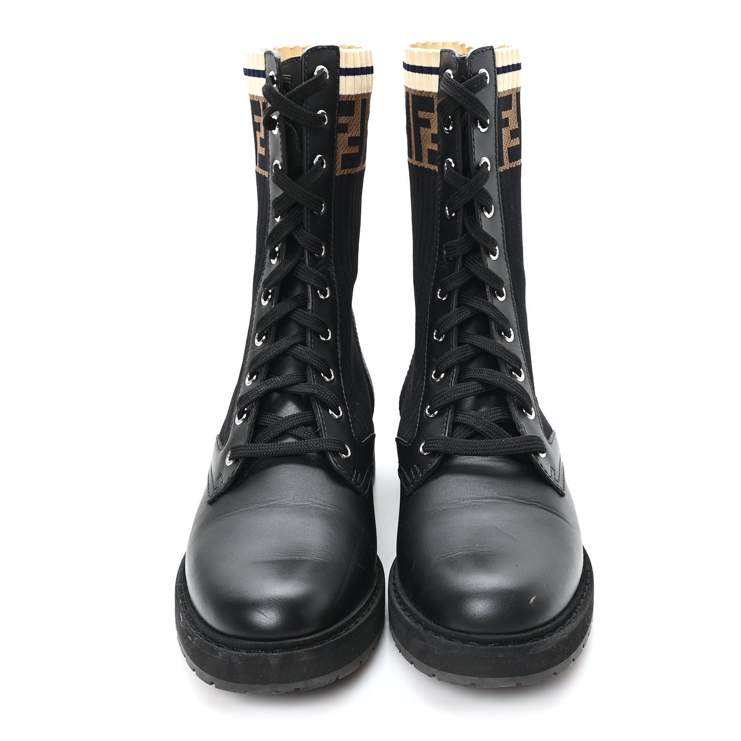 Calfskin Stretch Fabric Rockoko Biker Boots 39.5 Tobacco Black Marino