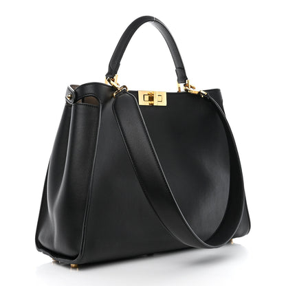 Fendi Vitello Tahiti Burro Large Peekaboo Iconic Essentially Satchel Black Corda 3 of 10