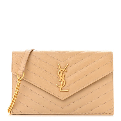 Saint Laurent Grain De Poudre Matelasse Chevron Monogram Envelope Chain Wallet Nude Powder 1 of 10