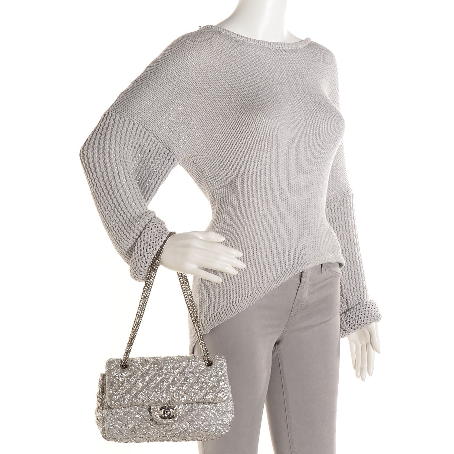 Chanel Lame Quilted Small Double Flap Metallic Silver 2 of 8