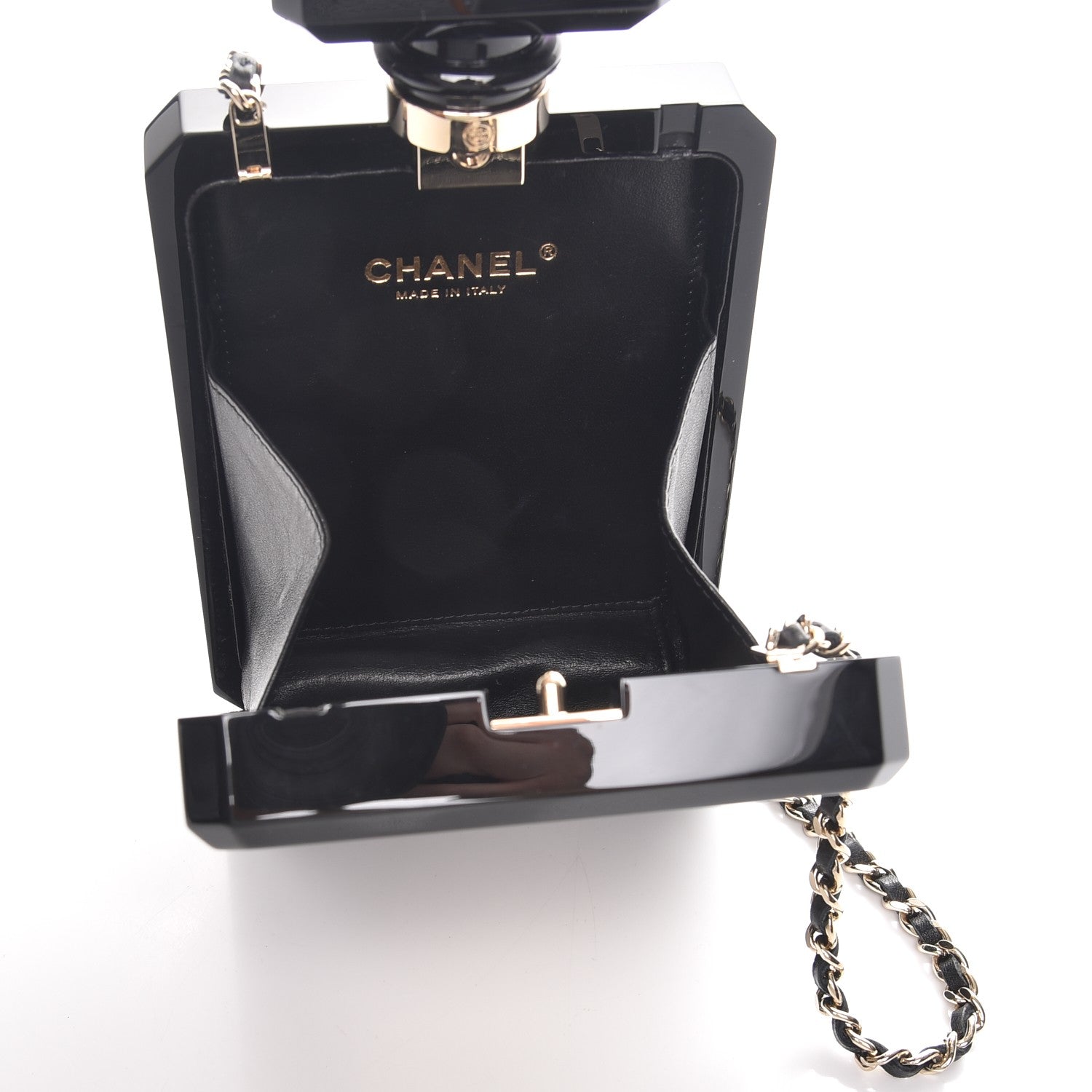 Chanel Plexiglass Perfume Bottle Clutch Black 5 of 8