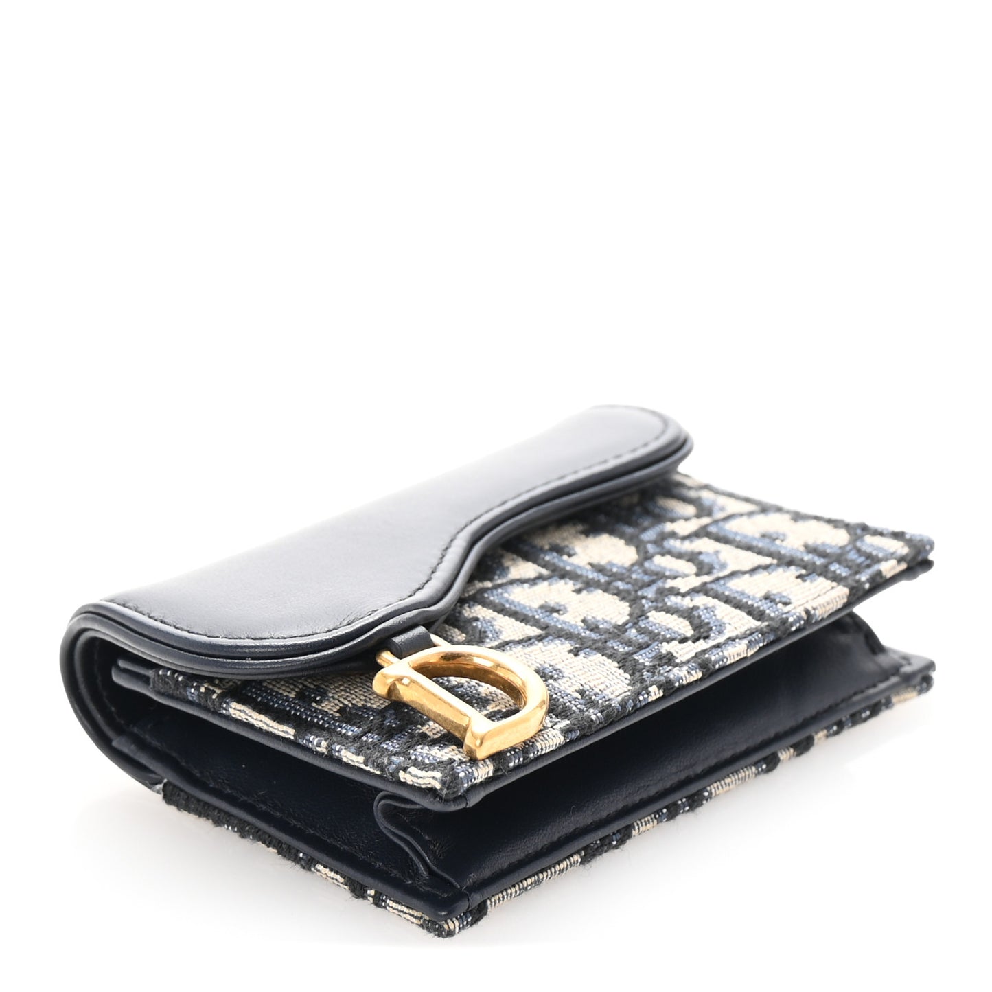 Smooth Calfskin Oblique Saddle Bloom Card Holder Blue