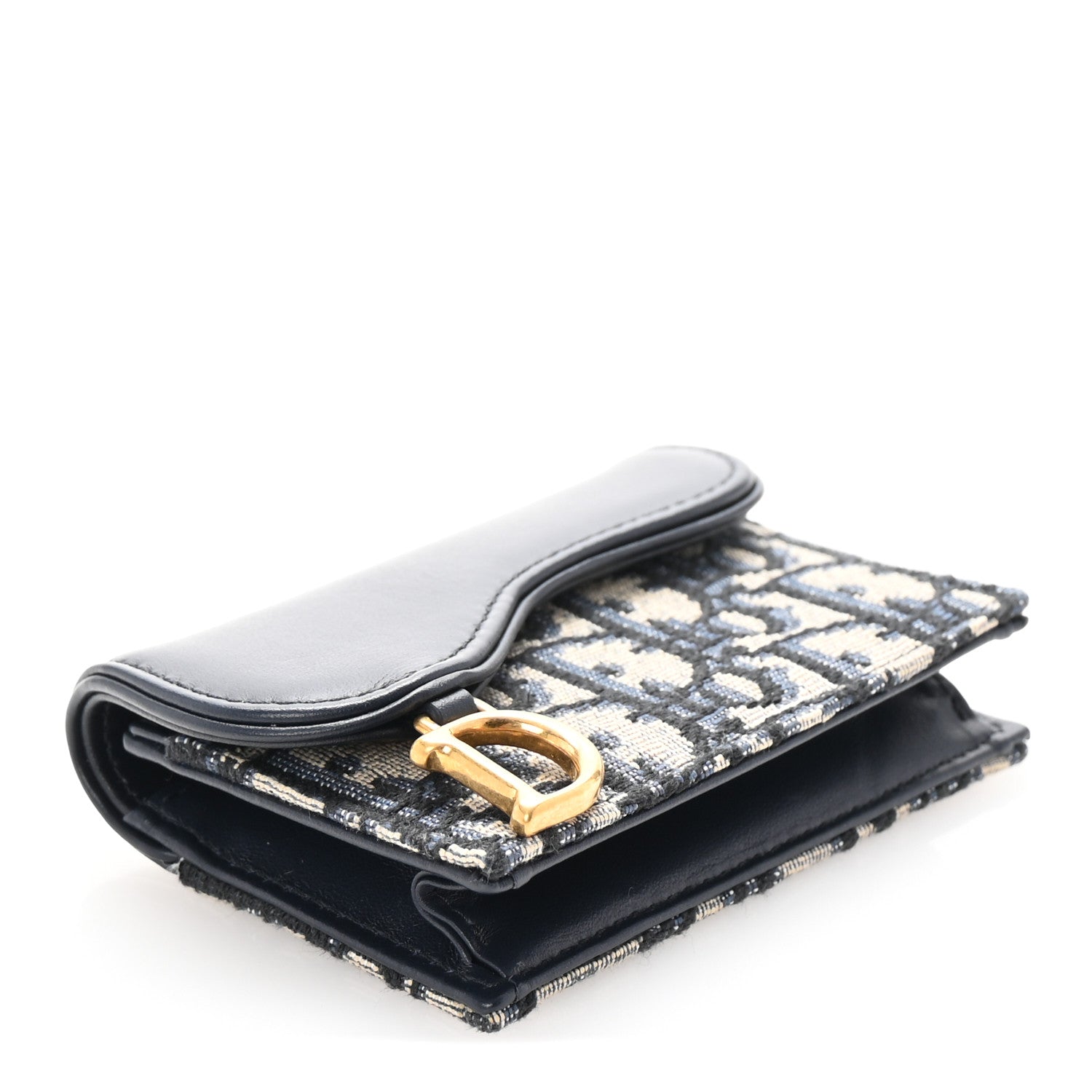 Christian Dior Smooth Calfskin Oblique Saddle Bloom Card Holder Blue 4 of 8