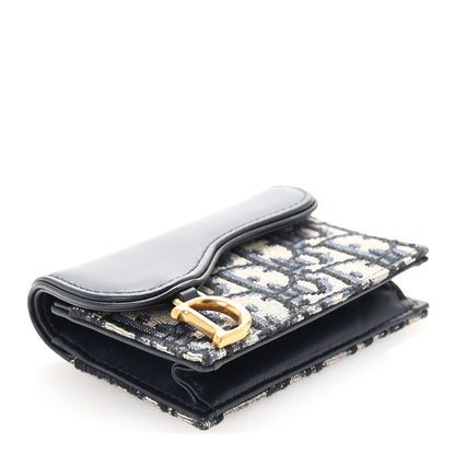 Christian Dior Smooth Calfskin Oblique Saddle Bloom Card Holder Blue 4 of 8