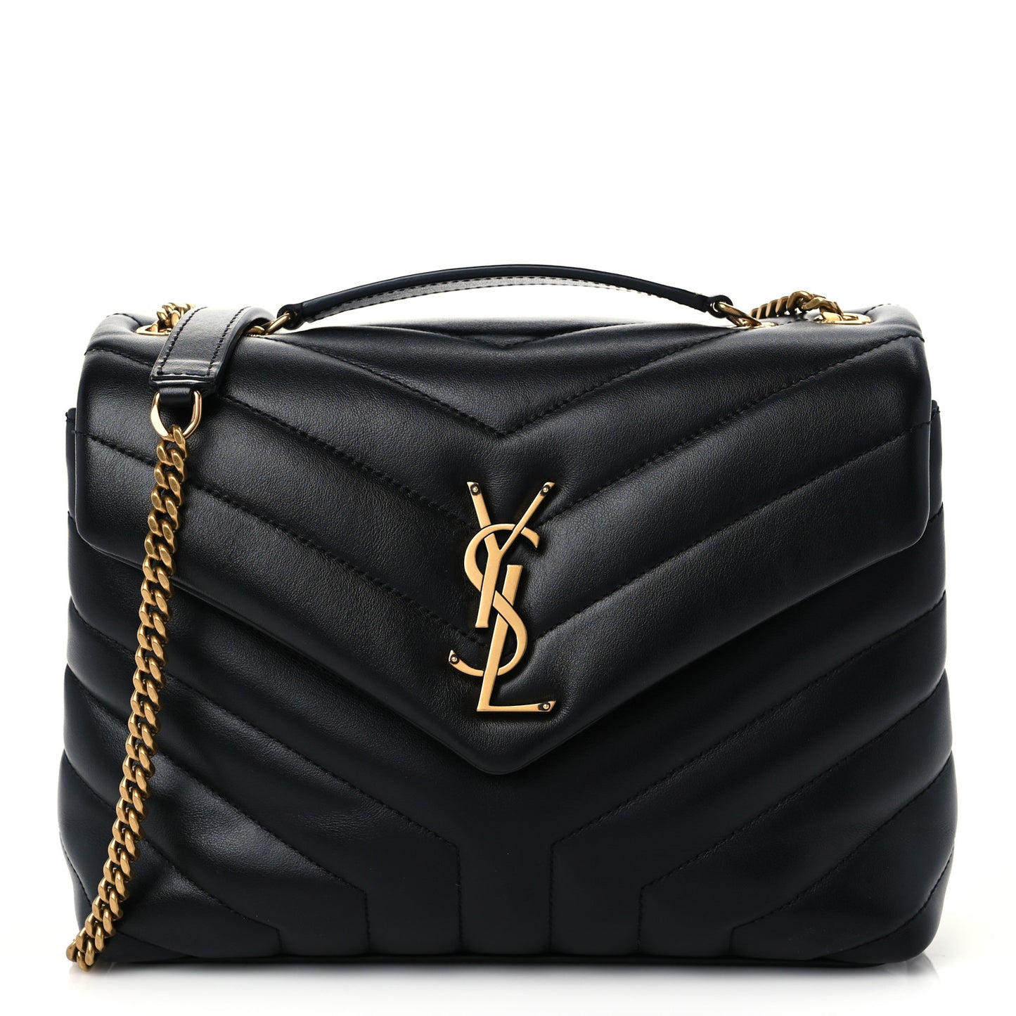 Calfskin Y Quilted Monogram Small Loulou Chain Satchel Black