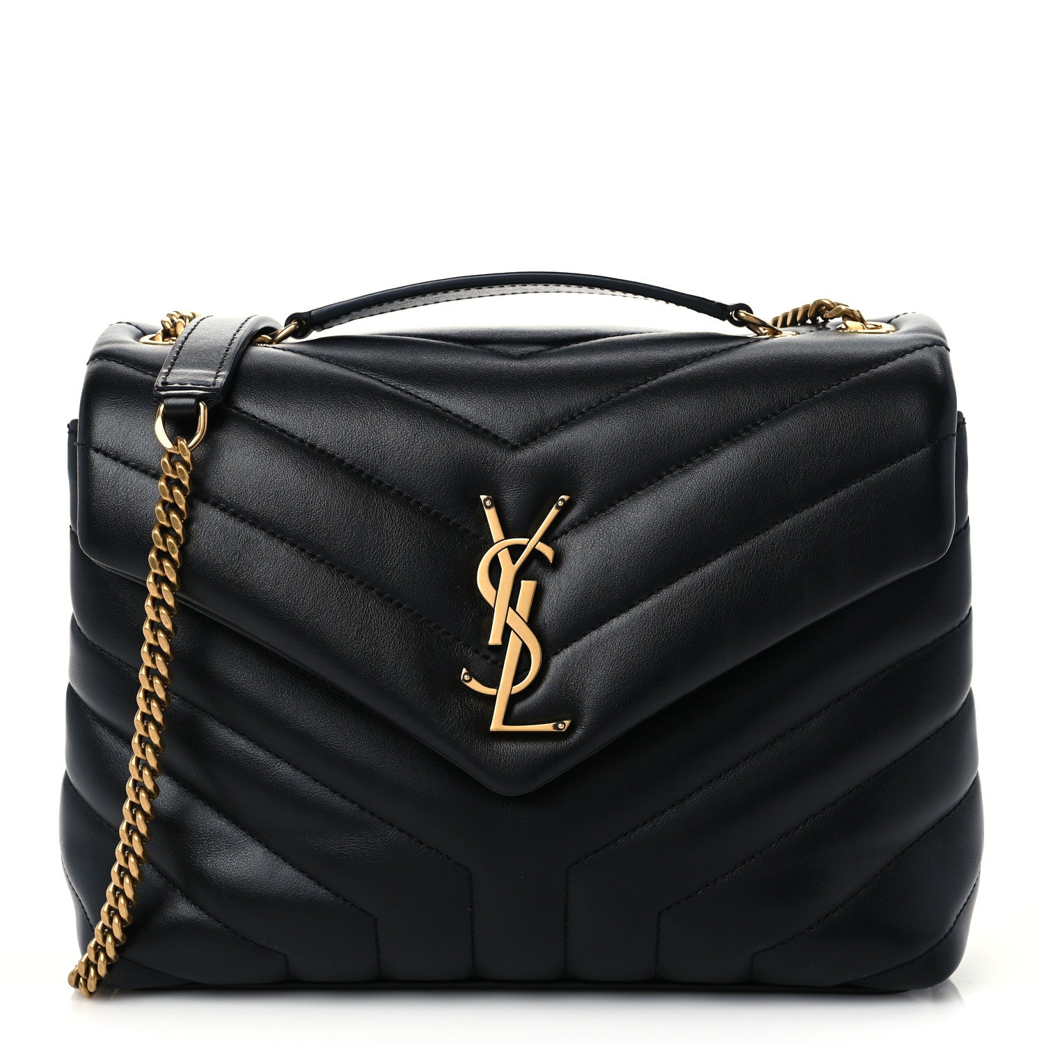 Saint Laurent Calfskin Y Quilted Monogram Small Loulou Chain Satchel Black 1 of 8