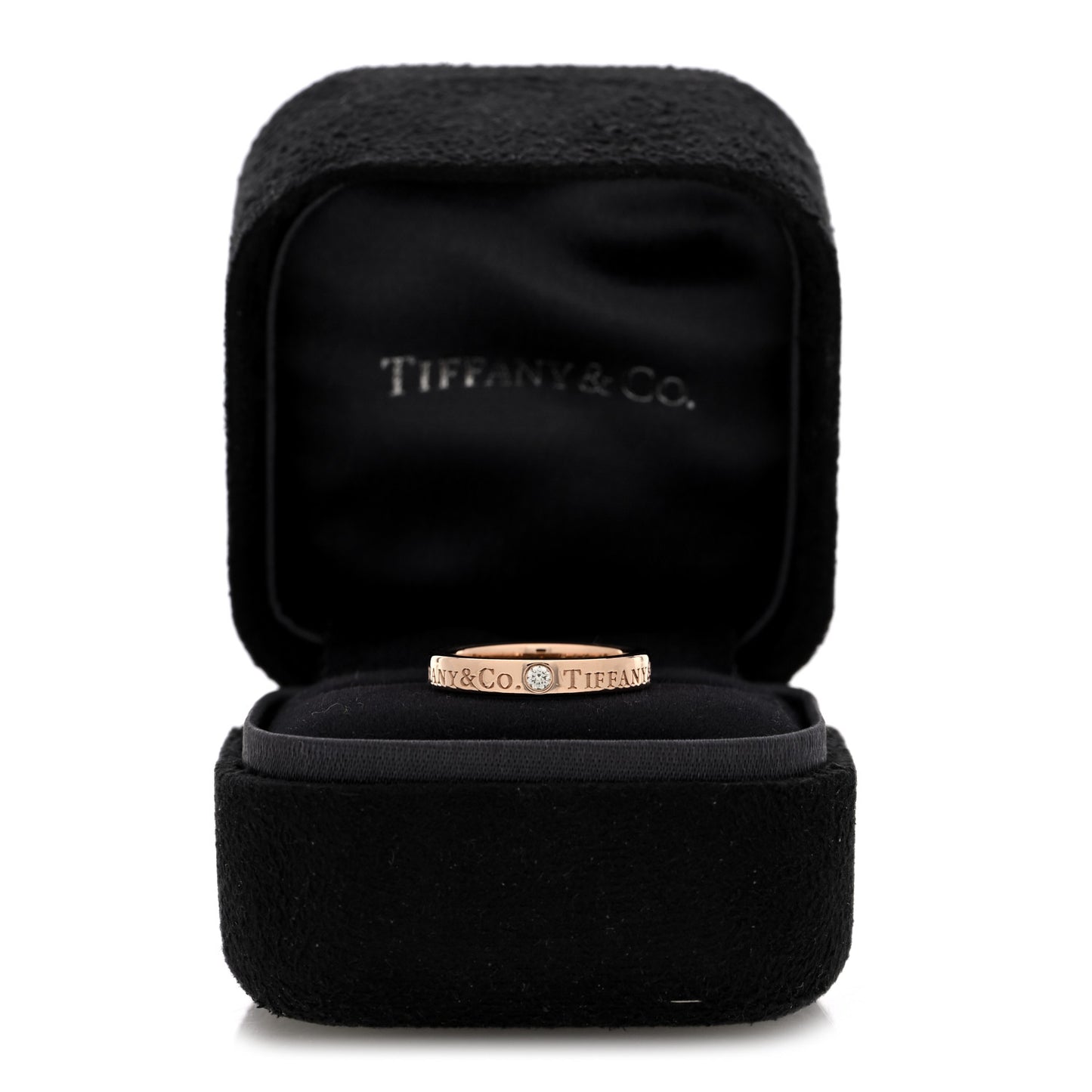 18K Rose Gold Diamond 3mm Logo Band Ring 45 3.25