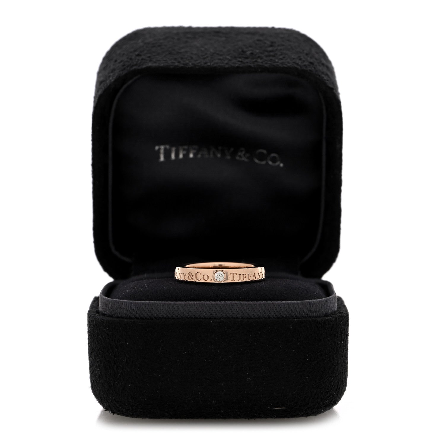 Tiffany 18K Rose Gold Diamond 3mm Logo Band Ring 45 3.25 5 of 5