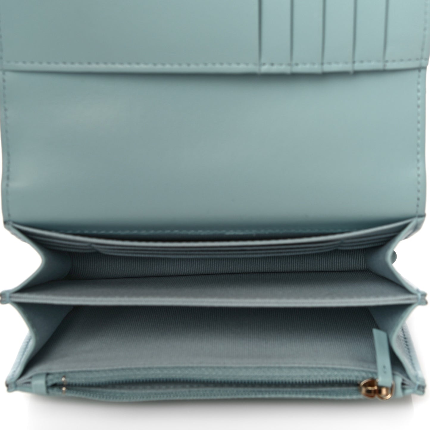 Lambskin Enamel Quilted Pending CC Clutch With Chain Light Blue