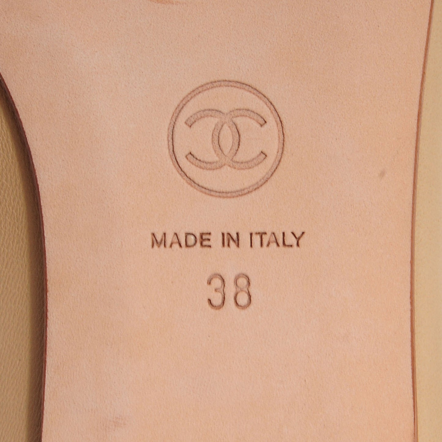 Leather Cap Toe Ballerina Flats 38 Beige Gold