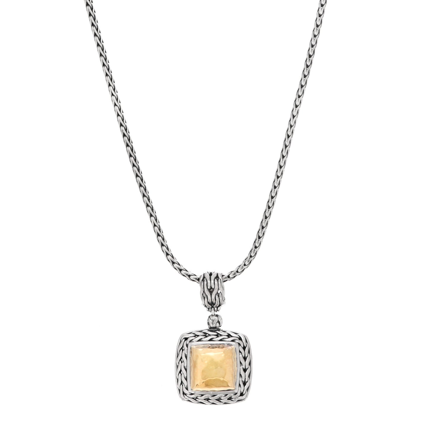 Sterling Silver 22K Yellow Gold Palu Square Hammered Pendant Necklace