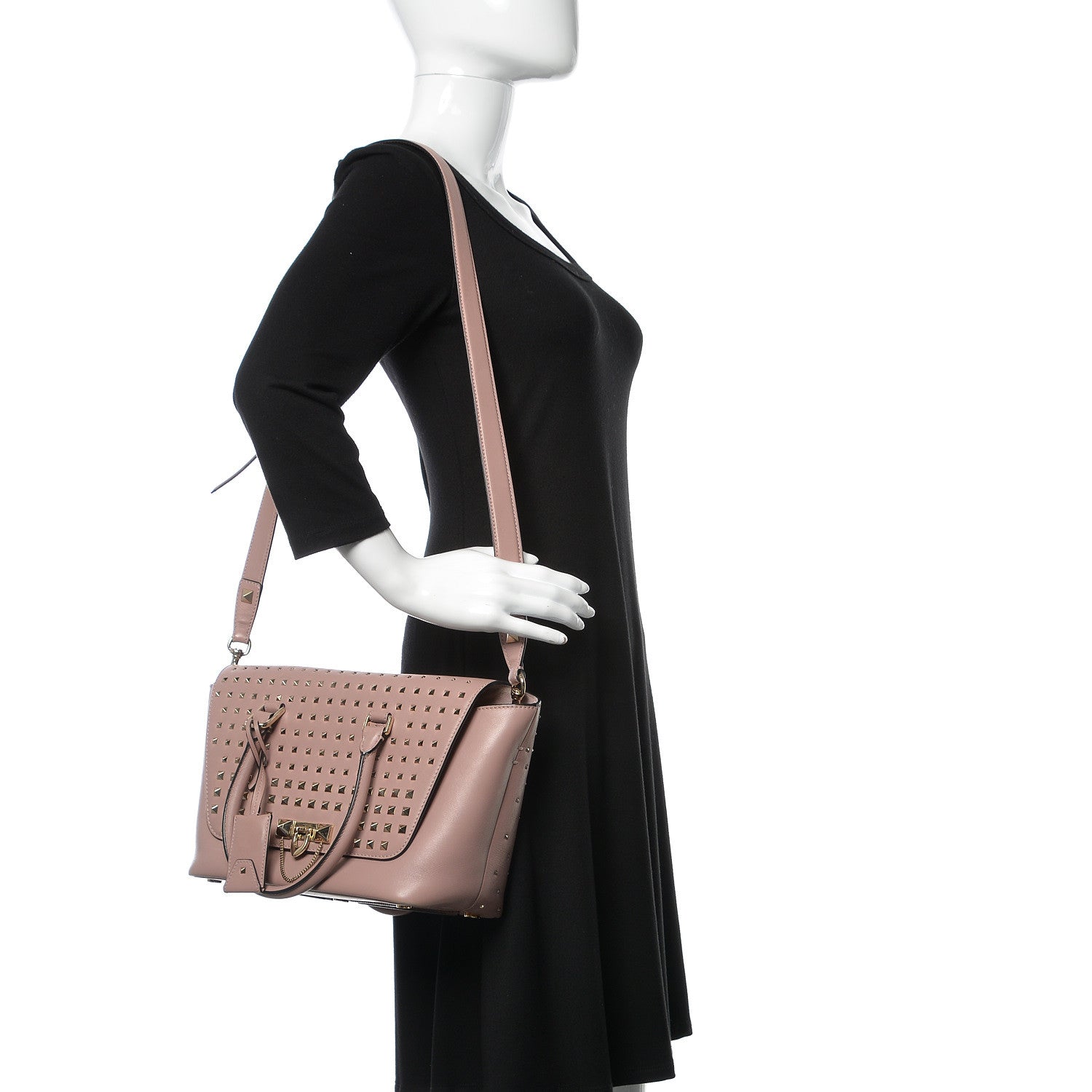 Valentino Garavani Calfskin Small Rockstud All Over Demilune Double Handle Satchel Lipstick 2 of 8