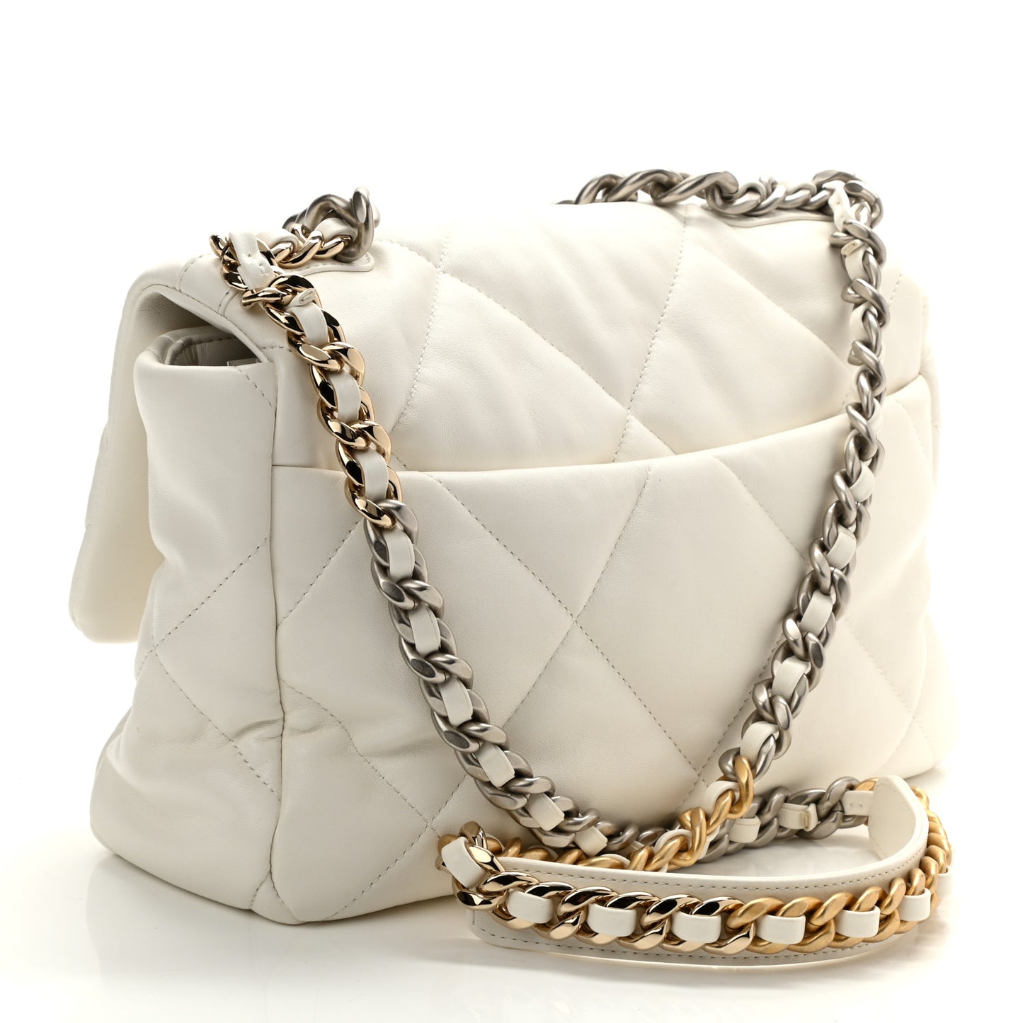 Lambskin Quilted Large Chanel 19 Flap White