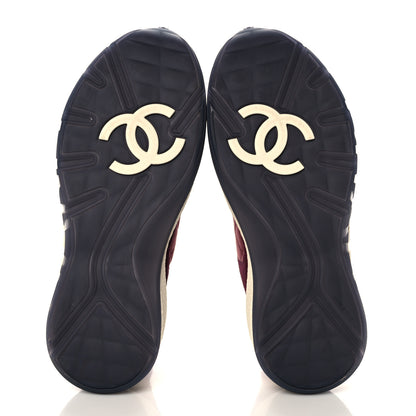 Chanel Tweed Suede Calfskin Grained Calfskin Womens CC Sneakers 39.5 Burgundy Black Silver 5 of 8