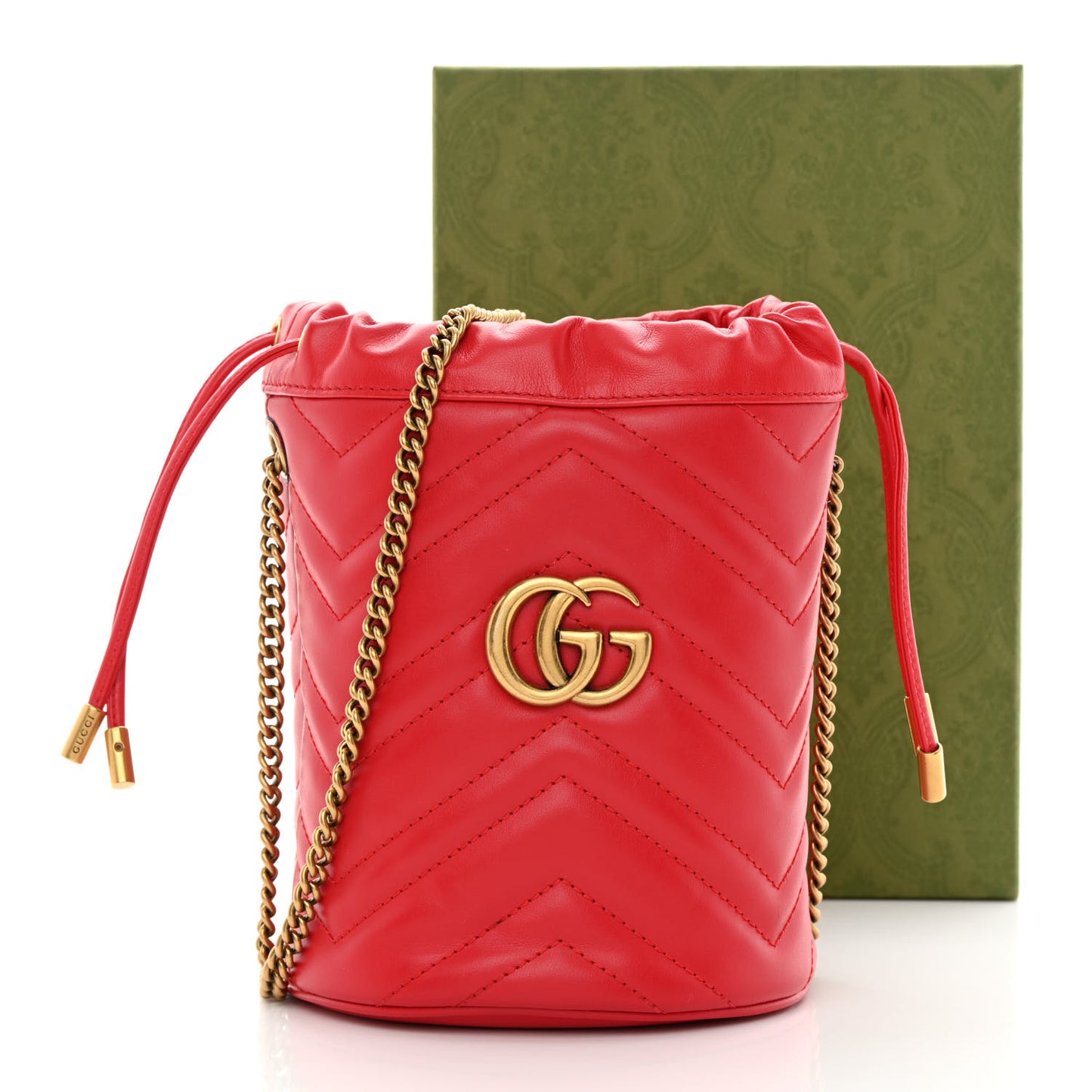 Calfskin Matelasse Mini GG Marmont 2.0 Bucket Bag Hibiscus Red