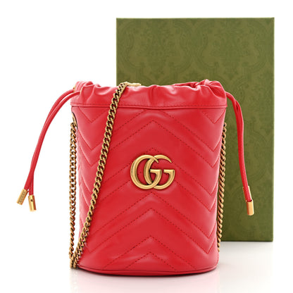 Gucci Calfskin Matelasse Mini GG Marmont 2.0 Bucket Bag Hibiscus Red 12 of 12