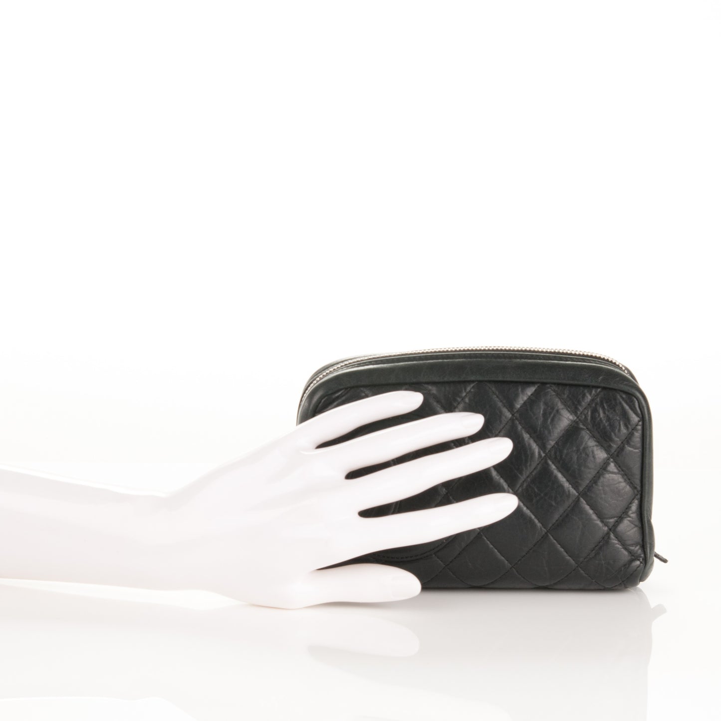 Aged Calfskin Quilted Cambon Cosmetic Case Black