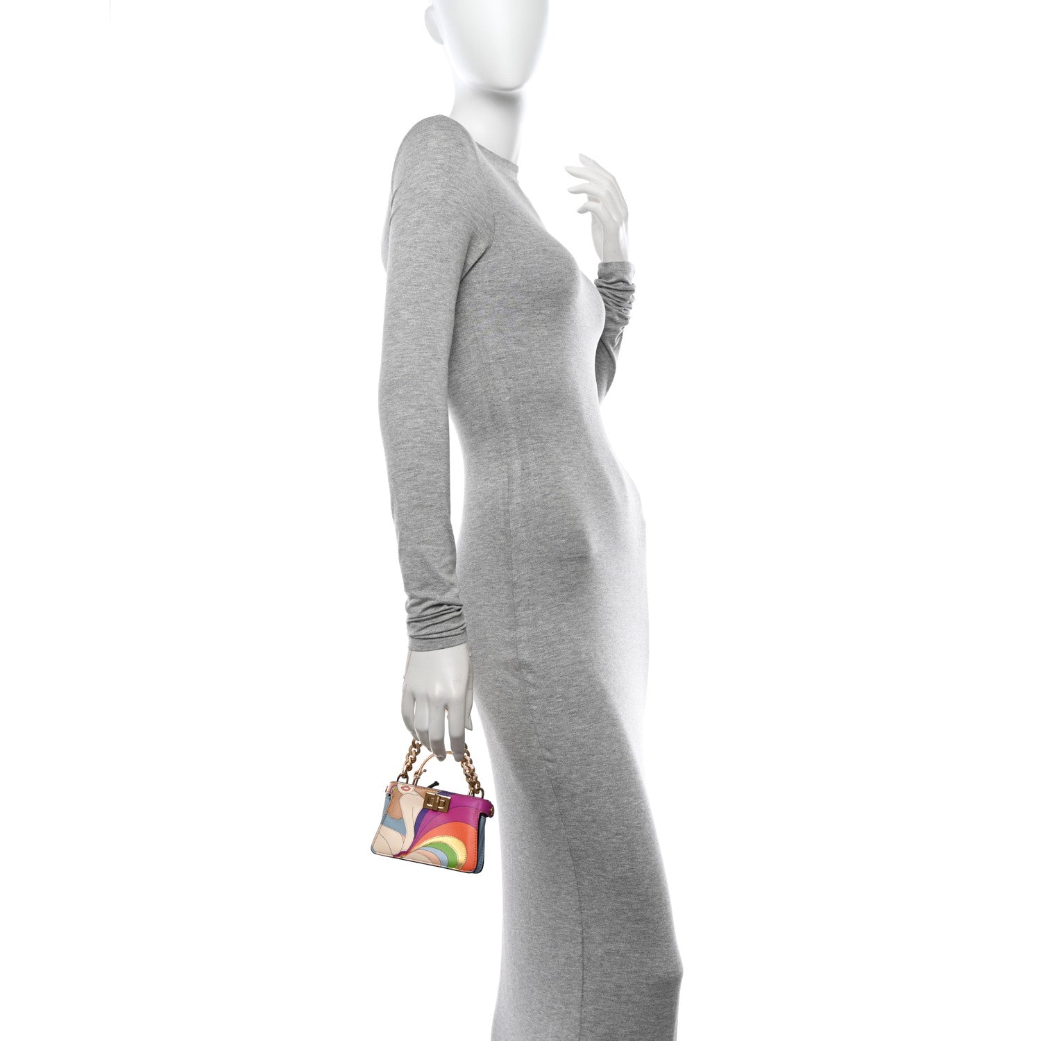 Fendi Nappa Rainbow Inlay Nano Peekaboo Maxi Handle Satchel Azzurro Baby Multicolor 3 of 12