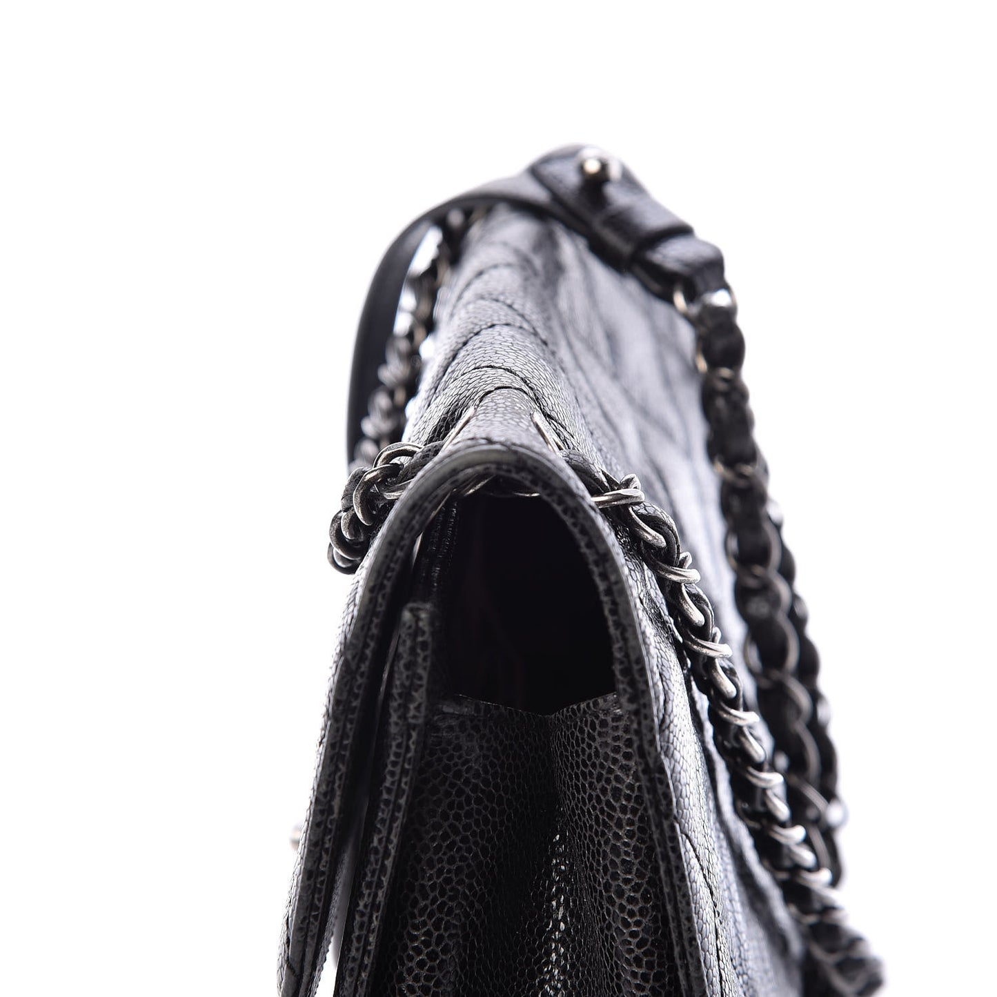 Crumpled Grained Calfskin Medium CC Crave Flap Black