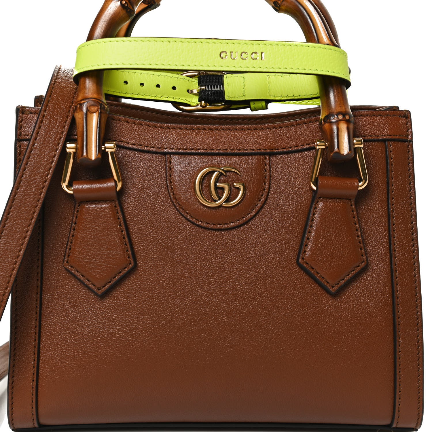 Gucci Wonka Grain Calfskin Mini Diana Tote Bag Cuir Yellow Fluo 9 of 11