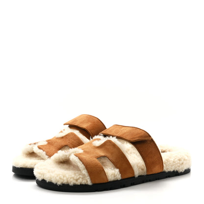 Hermes Suede Goatskin Woolskin Womens Chypre Sandals 36 Naturel Ecru 3 of 8