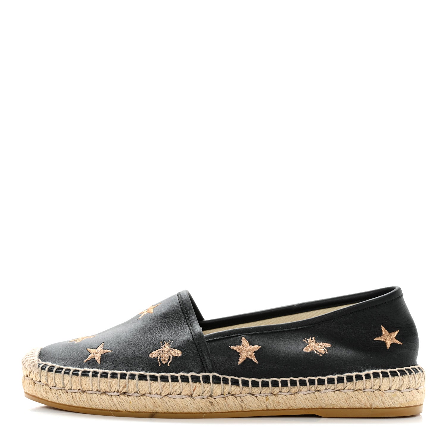 Gucci Calfskin Bee Star Embroidered Espadrilles 38 Black 1 of 13