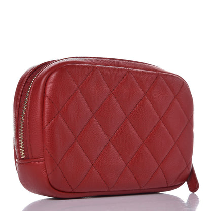 Chanel Caviar Quilted Small Curvy Pouch Cosmetic Case Dark Red 3 of 8